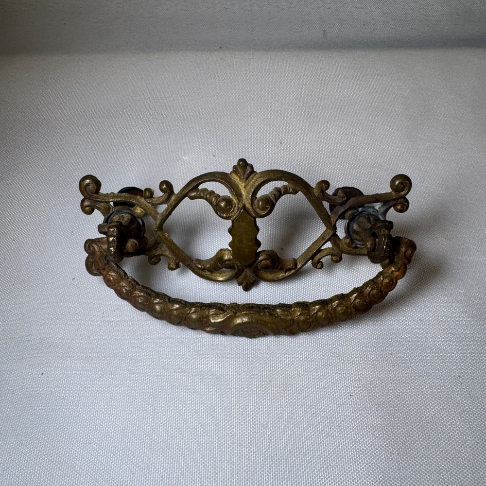 Vintage Ornate Brass Bail Drawer Pull Antique Furniture Hardware 3 Inch Center